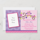 Eerste verjaardag roze en Paarse oowl Kaart (Voorkant)