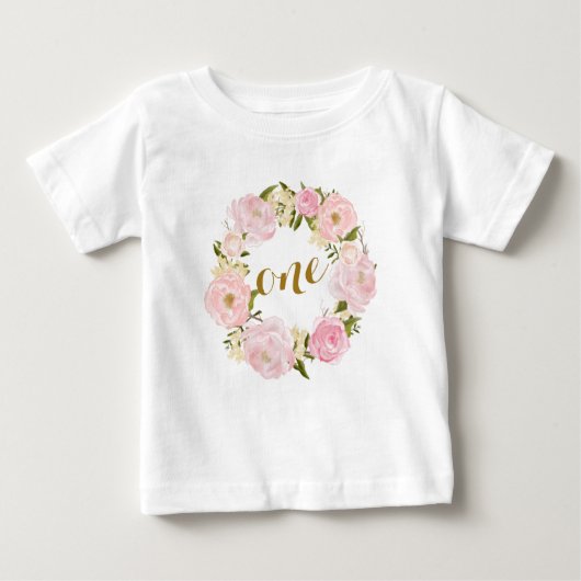 Eerste verjaardag Roze Floral T-shirt (Voorkant)