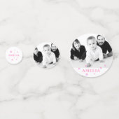 Eerste Verjaardag Roze Foto Verjaardagsfeest Confetti (Voorkanten)