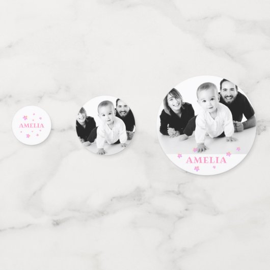 Eerste Verjaardag Roze Foto Verjaardagsfeest Confetti (Voorkanten)