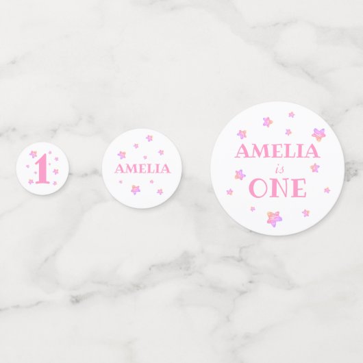 Eerste Verjaardag Roze Foto Verjaardagsfeest Confetti (Achterkanten)