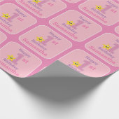 Eerste verjaardag, Roze gele ster met naam Cadeaupapier (Hoek)
