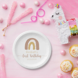 Eerste verjaardag Roze Gold Minimalist Rainbow Papieren Bordje