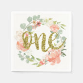 Eerste Verjaardag Roze Goud Bloemen Krans Servet (Voorkant)