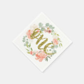 Eerste Verjaardag Roze Goud Bloemen Krans Servet (Hoek)