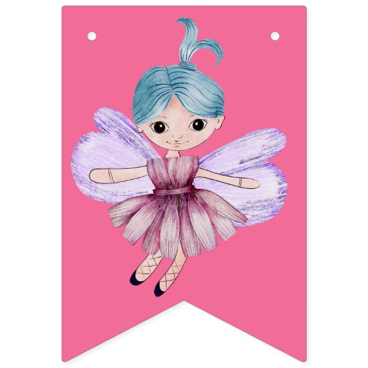 Eerste verjaardag Roze Happy Birthday Fairy Vlaggetjes (Eerste vlag)