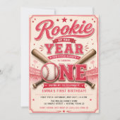 Eerste Verjaardag Roze Honkbal Kaart (Voorkant)