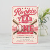 Eerste Verjaardag Roze Honkbal Kaart (Staand voorkant)