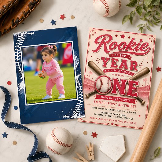 Eerste Verjaardag Roze Honkbal Kaart