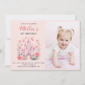 Eerste verjaardag Roze Kasteel Foto van kleine mei Kaart (Voorkant)
