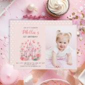 Eerste verjaardag Roze Kasteel Foto van kleine mei Kaart