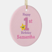 Eerste verjaardag, Roze met de Gele Ster Keramisch Ornament (Rechts)