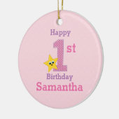 Eerste verjaardag, Roze met de Gele Ster Keramisch Ornament (Links)