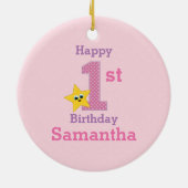 Eerste verjaardag, Roze met de Gele Ster Keramisch Ornament (Achterkant)