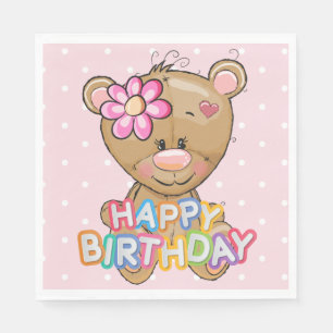Eerste verjaardag Roze Polka Dots Teddy Bear Servetten