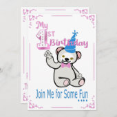 Eerste verjaardag Roze uitnodiging (Voorkant / Achterkant)