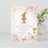 Eerste verjaardag Roze Vlinder Boog Coquette Kaart (Staand voorkant)