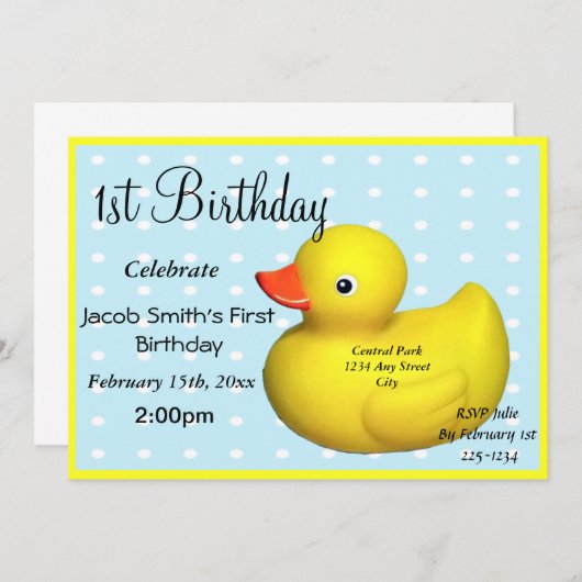 Eerste verjaardag Rubber Ducky Kaart (Voorkant / Achterkant)