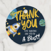 EERSTE VERJAARDAG, RUIMTE VERJAARDAG, BLAST OFF CA BEDANKJES LABELS (Voorkant)