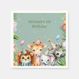 Eerste Verjaardag Safari Animal Wild One Floral Servet