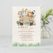 Eerste Verjaardag Safari Oerwoud Dieren Party Kaart (Staand voorkant)
