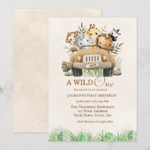 Eerste Verjaardag Safari Oerwoud Dieren Party Kaart (Voorkant / Achterkant)