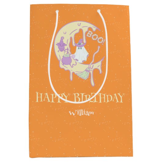 Eerste Verjaardag Schattige Ghost Moon Spooky One  Medium Cadeauzakje (Voorkant)