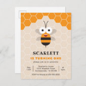 Eerste Verjaardag Schattige Honey Bee Honeycomb Uitnodiging Briefkaart (Voorkant / Achterkant)