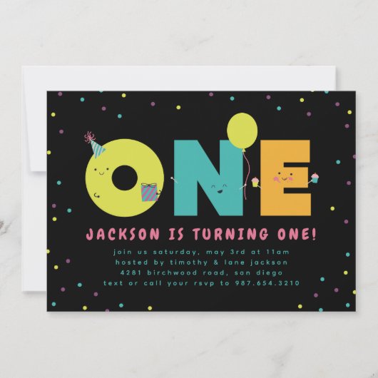 Eerste Verjaardag Schattige Kleurrijk Uitnodiging  (Voorkant)