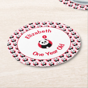 Eerste verjaardag schattige panda rode ballon voeg ronde kartonnen onderzetter