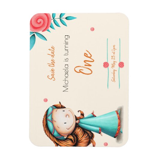 Eerste verjaardag schattige prinses, sla de datum magneet (Verticaal)