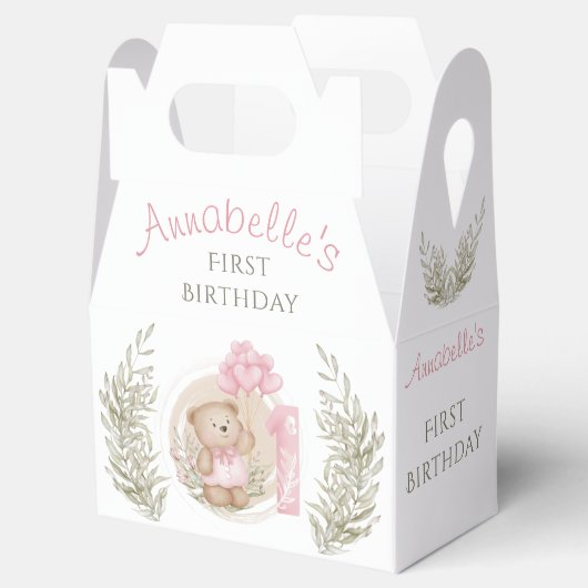 Eerste Verjaardag Schattige Teddy Bear Hartballonn Bedankdoosjes (Geopend)