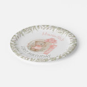 Eerste Verjaardag Schattige Teddy Bear Peach Papieren Bordje (Gekanteld)