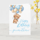 Eerste verjaardag schattige teddyballonjongen kaart (Gele Bloem)
