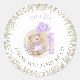 Eerste verjaardag Schattige Teddybeer Dank je wel Ronde Sticker