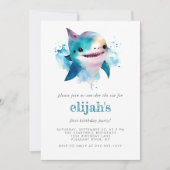 Eerste Verjaardag Schattigee Blauwe Waterverf Haai Kaart (Voorkant)
