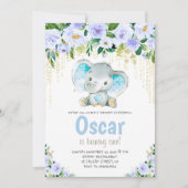 Eerste Verjaardag Schattigee Olifant Boy Invitatio Kaart (Voorkant)