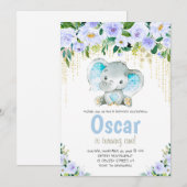 Eerste Verjaardag Schattigee Olifant Boy Invitatio Kaart (Voorkant / Achterkant)