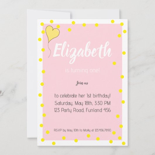 Eerste Verjaardag Schattigee Olifant en Hartballon Kaart (Achterkant)