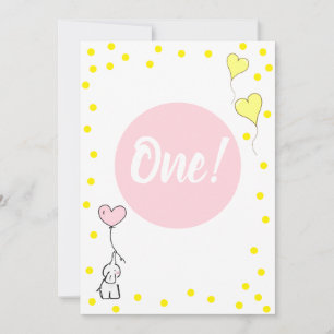 Eerste Verjaardag Schattigee Olifant en Hartballon Kaart