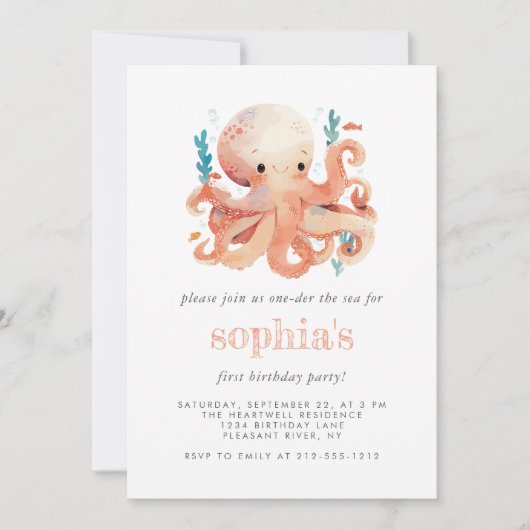 Eerste verjaardag Schattigee Waterverf Oranje octo Kaart (Voorkant)