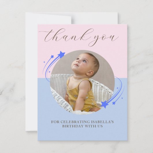 Eerste Verjaardag Shooting Star Bedankt Card (Voorkant)