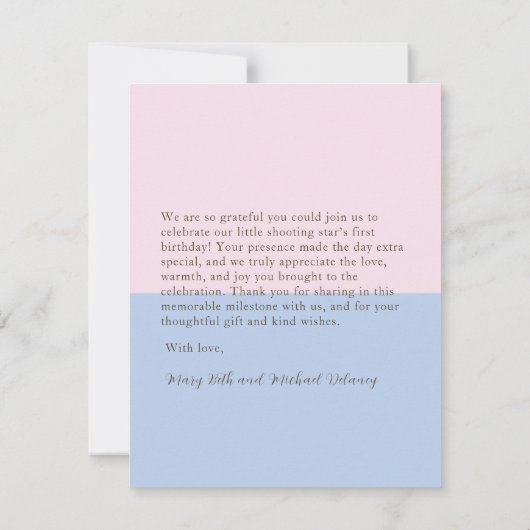Eerste Verjaardag Shooting Star Bedankt Card (Achterkant)