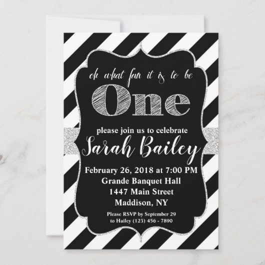 Eerste verjaardag Silver Glitter Birthday Invite Kaart (Voorkant)