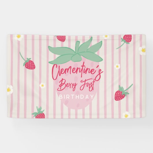 Eerste verjaardag slinger met aardbei en besjes spandoek (Horizontaal)