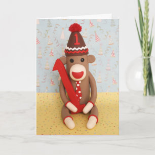Eerste verjaardag Sock Monkey Celebration Kaart