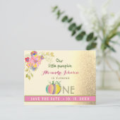 Eerste verjaardag sparen de Datum Pumpkin Pink en Aankondigingskaart (Staand voorkant)