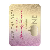 Eerste verjaardag sparen de Datum Roze en Gouden P Magneet (Verticaal)
