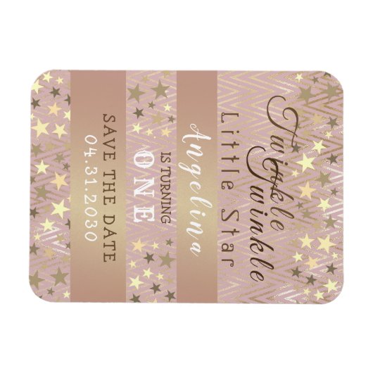 Eerste verjaardag sparen de Datum Roze en Gouden S Magneet (Horizontaal)