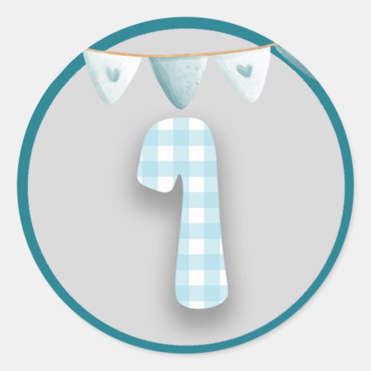 Eerste verjaardag Sticker Blue Gingham Pset (Voorkant)